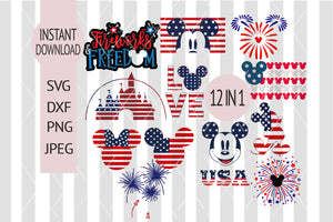 Fourth of July svg, 4th of July svg, Mickey mouse svg, Minnie Mouse svg, Disney svg, Patriotic svg, cricut file, silhouette file