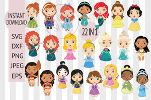 Disney Princess SVG files, Cute princesses SVG version cliparts, Disney party, princess birthday, digital clip art, digital image, SVG files