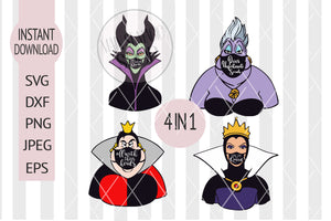 Disney Villains svg, Disney Villains svg, Disney Villains cut file, dxf, eps, png files, Ursula svg, Evil queen svg, Ursula svg, Maleficent, Queen of Heart svg.