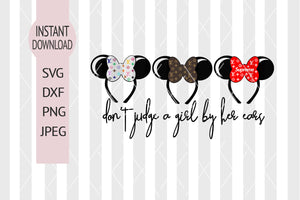 Minnie Mouse L/v Inspired Designer Logo, Disney Vinyl Cut, Cricut file, print file, SVG PNG DXF- Minnie Ears -Name Brand