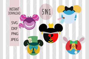 INSTANT DOWNLOAD SVG Disney Alice In Wonderland Bundle Mickey Ears Cutting Machines Svg, Esp, Dxf, Png, Jpeg Cut Files, Cricut, Silhouette