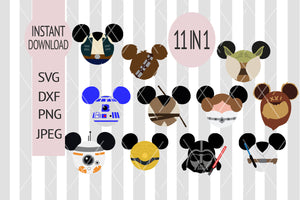 INSTANT DOWNLOAD SVG Star Wars Bundle Mickey Ears for Cutting Machines Svg, Esp, Dxf, Png and Jpeg Cut Files, Cricut, Silhouette