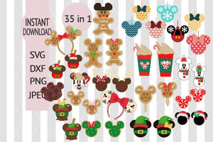 Disney Christmas SVG / Mickey & Minnie Mouse / Disneyland Castle Silhouette, Winter with Snowflakes, Cut files for Cricut Dxf Png Eps