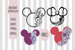 Disney Minnie Mouse Floral Wreath SET SVG Cute - digital download - cut file - Mickey ears - svg eps png dxf ai instant download